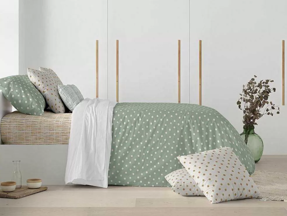 Purline Housse De Couette 100% Coton 1 Piece Vert A Pois Blancs 140X240* Roupa De Cama
