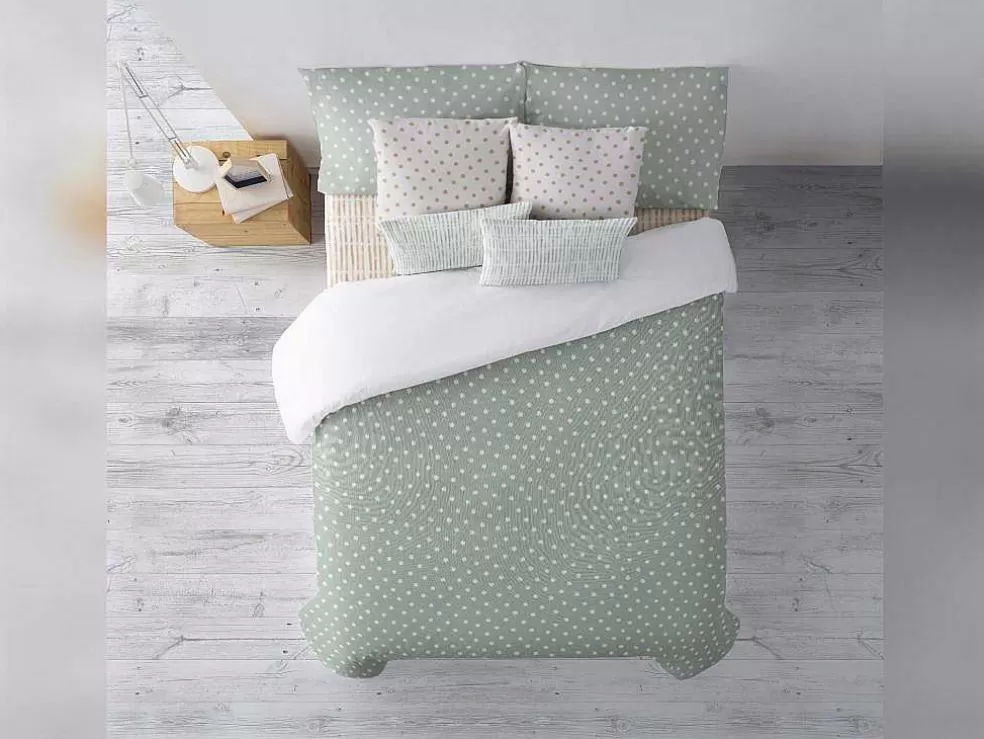 Purline Housse De Couette 100% Coton 1 Piece Vert A Pois Blancs 155X240* Roupa De Cama