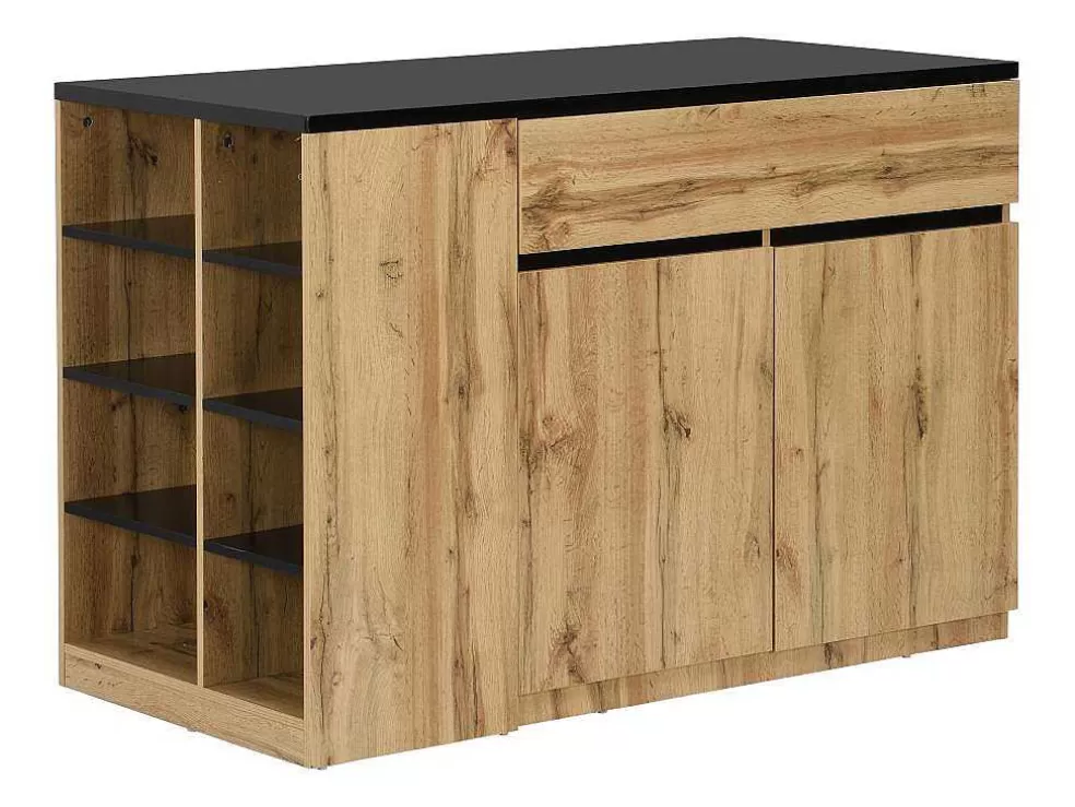 Vente-unique Ilha Central Da Cozinha Com Espacos De Arrumação Preto E Natural - Meili* Móvel De Cozinha