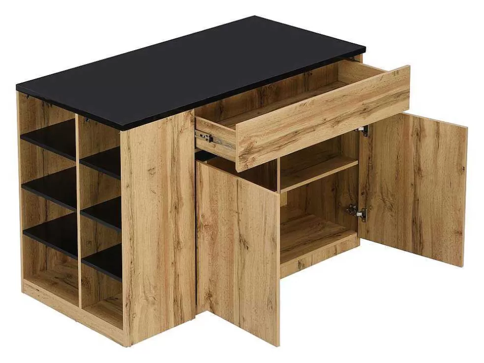 Vente-unique Ilha Central Da Cozinha Com Espacos De Arrumação Preto E Natural - Meili* Móvel De Cozinha