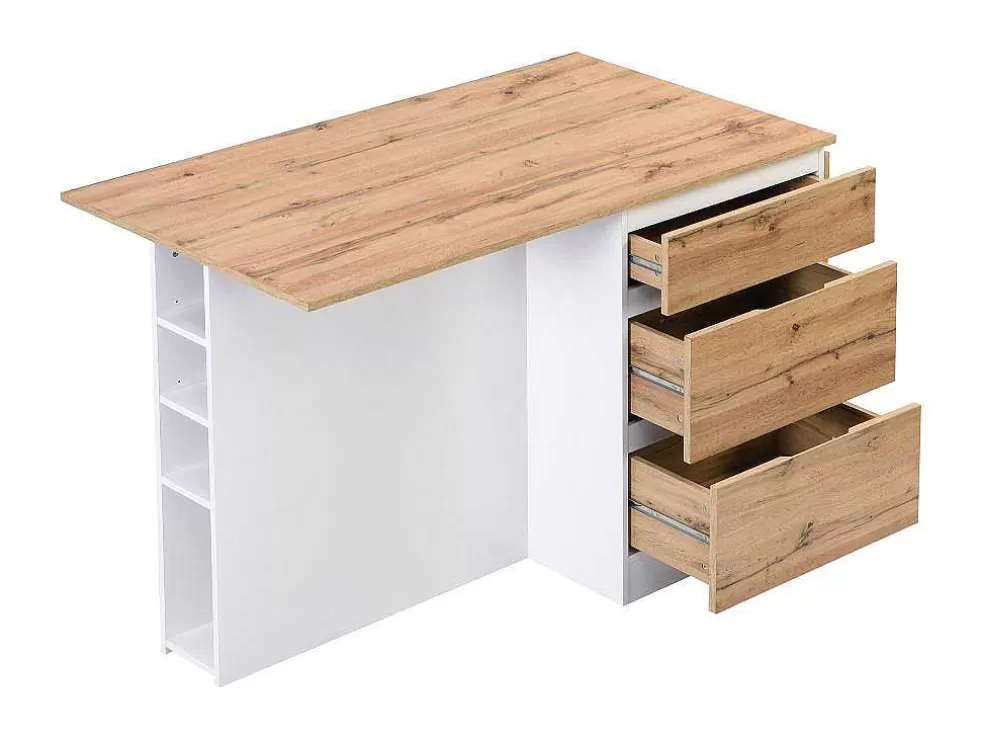 Vente-unique Ilha Central De Cozinha Com 6 Gavetas E 4 Nichos Em Mdf Natural Claro E Branco - Pomarela* Ilha De Cozinha