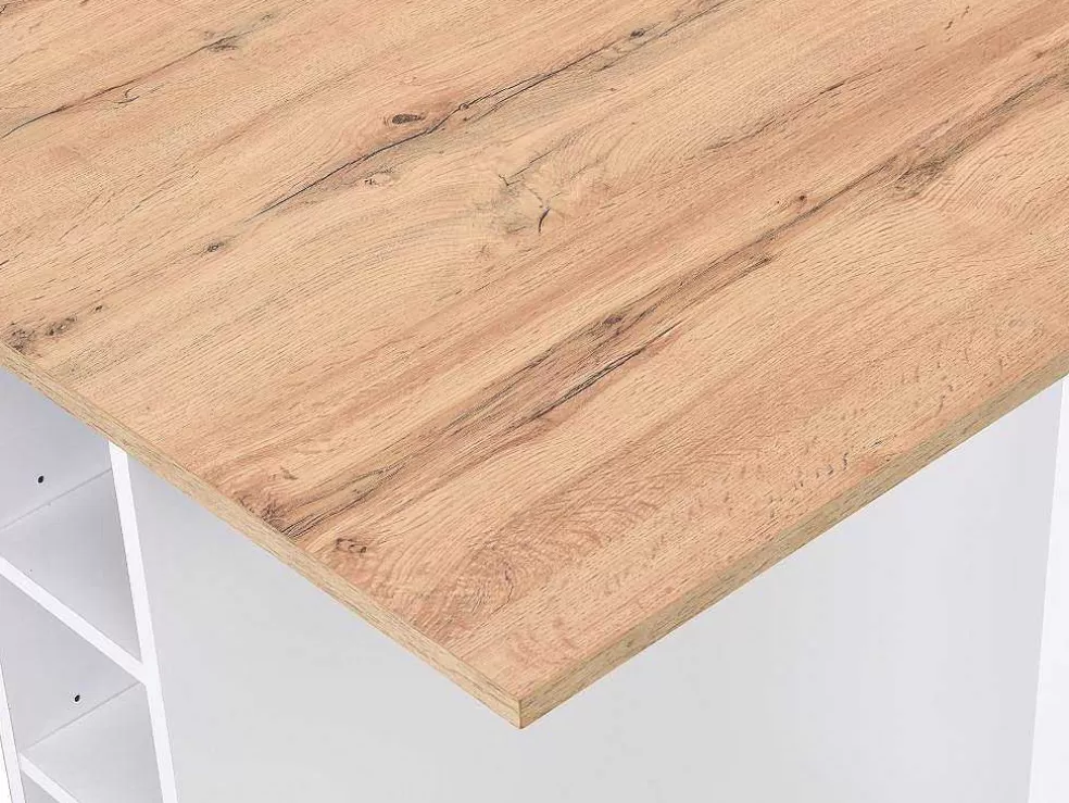 Vente-unique Ilha Central De Cozinha Com 6 Gavetas E 4 Nichos Em Mdf Natural Claro E Branco - Pomarela* Ilha De Cozinha