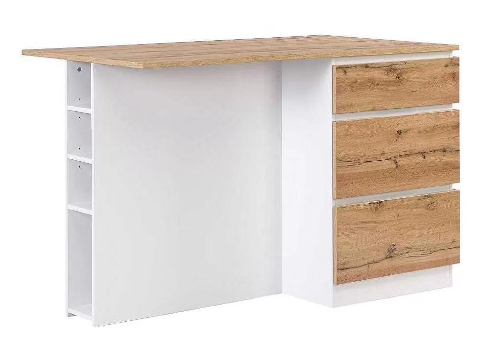 Vente-unique Ilha Central De Cozinha Com 6 Gavetas E 4 Nichos Em Mdf Natural Claro E Branco - Pomarela* Ilha De Cozinha