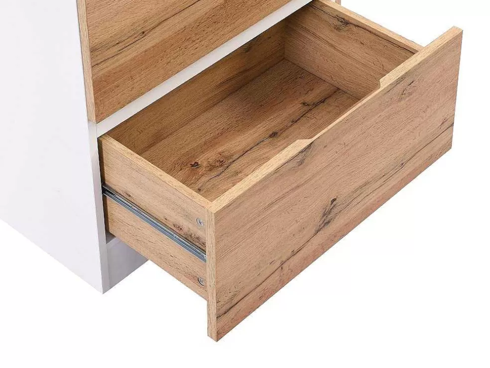 Vente-unique Ilha Central De Cozinha Com 6 Gavetas E 4 Nichos Em Mdf Natural Claro E Branco - Pomarela* Ilha De Cozinha