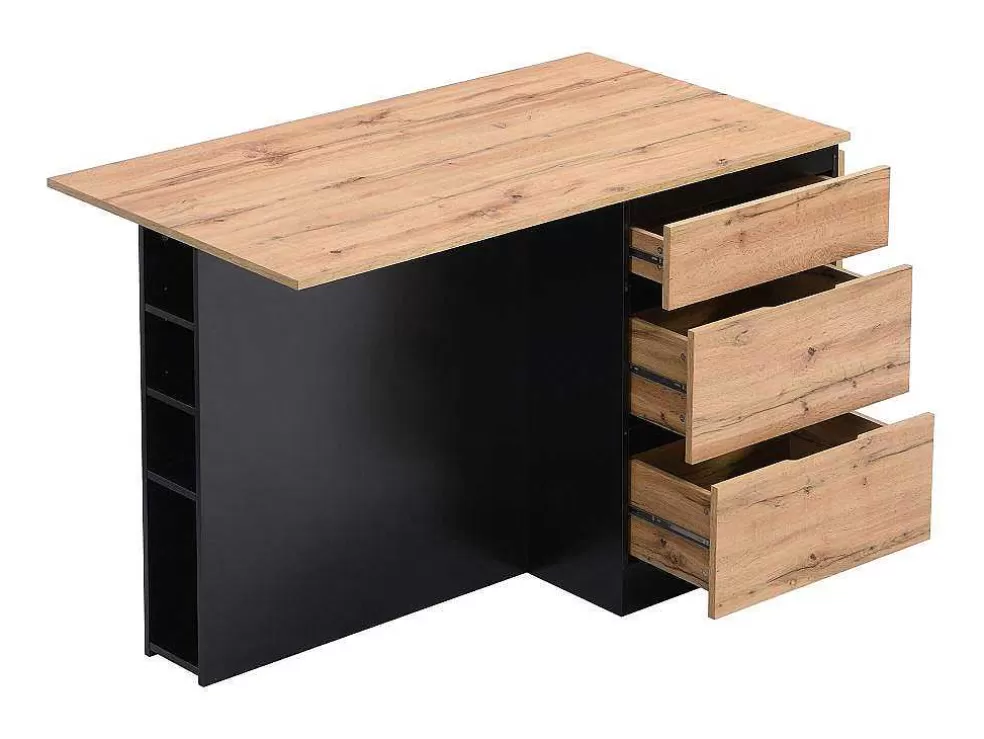 Vente-unique Ilha Central De Cozinha Com 6 Gavetas E 4 Nichos Em Mdf Natural Claro E Preto - Pomarela* Ilha De Cozinha