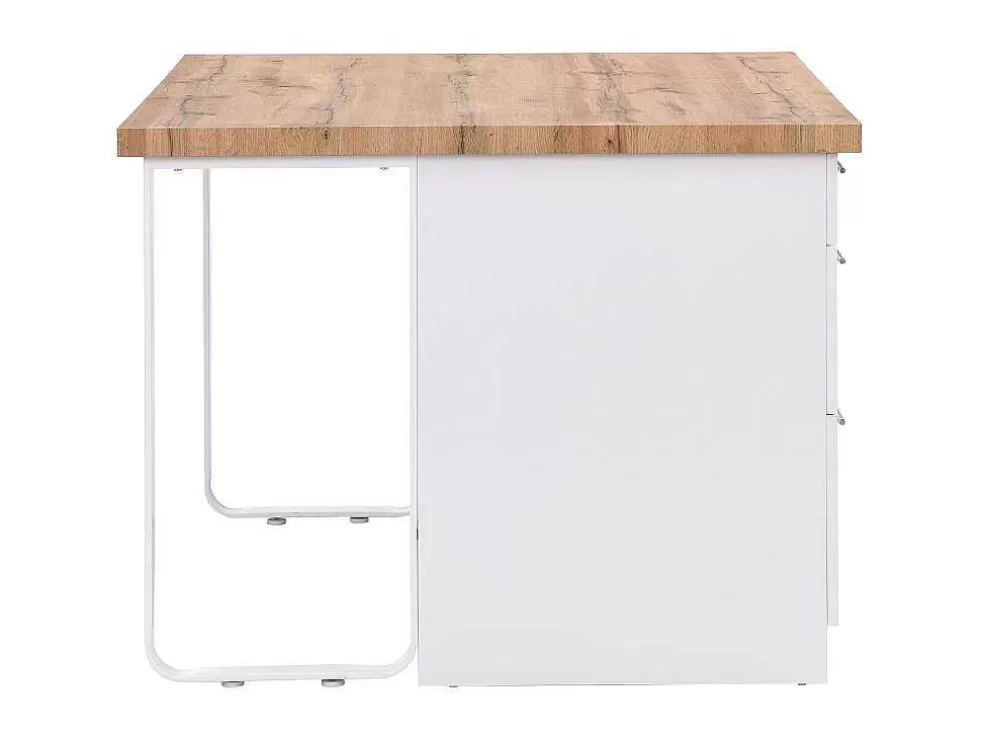 Vente-unique Ilha Central De Cozinha Com 6 Gavetas Em Mdf E Metal Branco E Natural Claro - Alegrita* Ilha De Cozinha