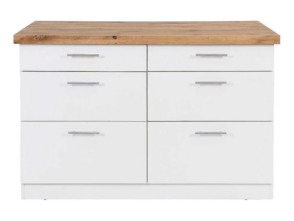 Vente-unique Ilha Central De Cozinha Com 6 Gavetas Em Mdf E Metal Branco E Natural Claro - Alegrita* Ilha De Cozinha