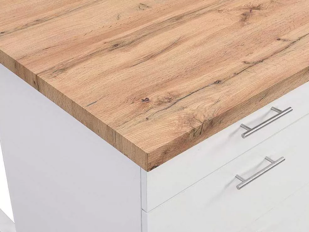 Vente-unique Ilha Central De Cozinha Com 6 Gavetas Em Mdf E Metal Branco E Natural Claro - Alegrita* Ilha De Cozinha