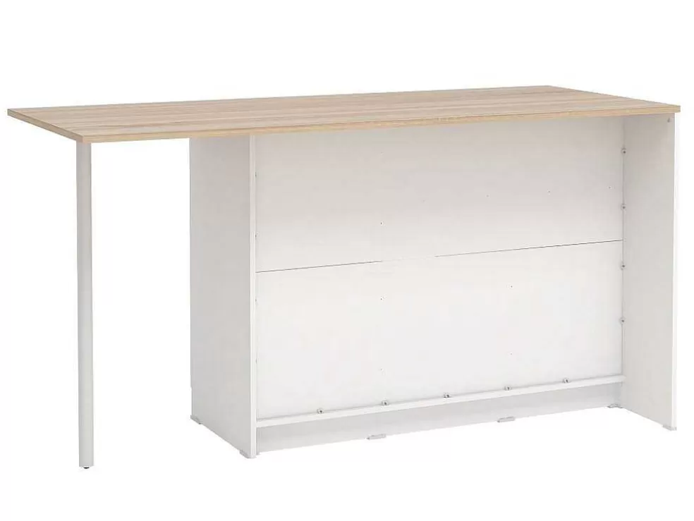 Vente-unique Ilha Central De Cozinha Com 2 Portas, 1 Gaveta E 2 Nichos, Branco E Natural Claro - Tunori* Móvel De Cozinha
