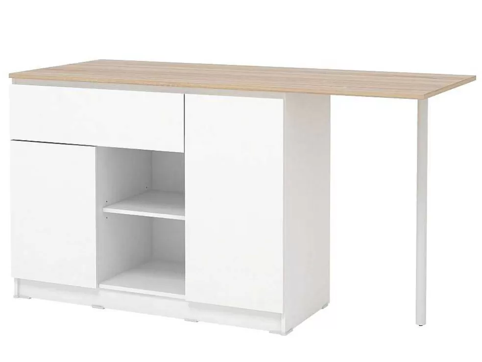 Vente-unique Ilha Central De Cozinha Com 2 Portas, 1 Gaveta E 2 Nichos, Branco E Natural Claro - Tunori* Móvel De Cozinha