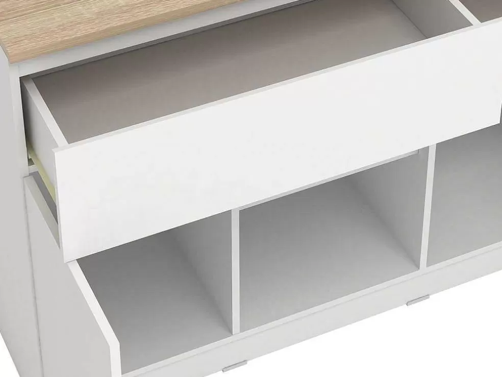 Vente-unique Ilha Central De Cozinha Com 2 Portas, 1 Gaveta E 2 Nichos, Branco E Natural Claro - Tunori* Móvel De Cozinha
