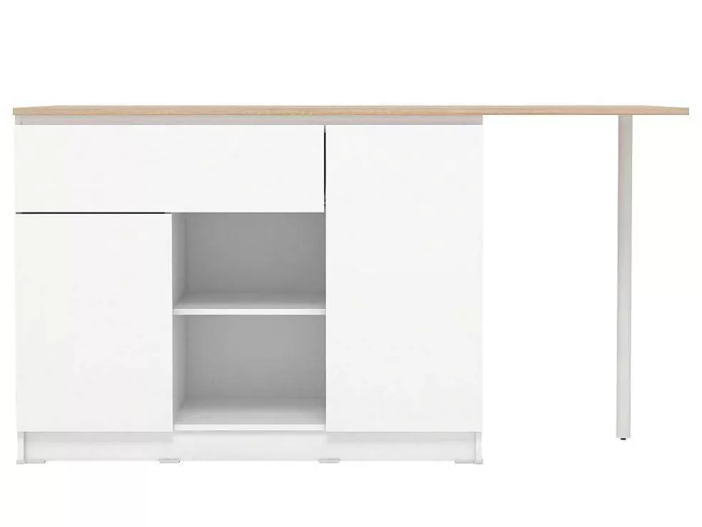 Vente-unique Ilha Central De Cozinha Com 2 Portas, 1 Gaveta E 2 Nichos, Branco E Natural Claro - Tunori* Móvel De Cozinha