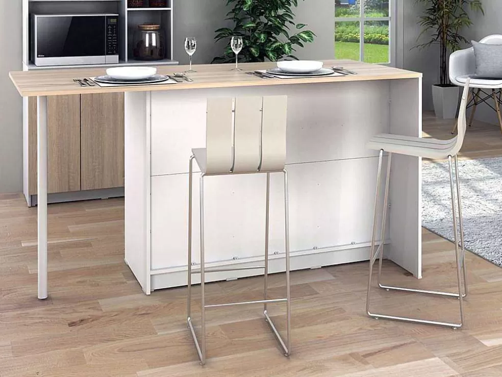 Vente-unique Ilha Central De Cozinha Com 2 Portas, 1 Gaveta E 2 Nichos, Branco E Natural Claro - Tunori* Móvel De Cozinha