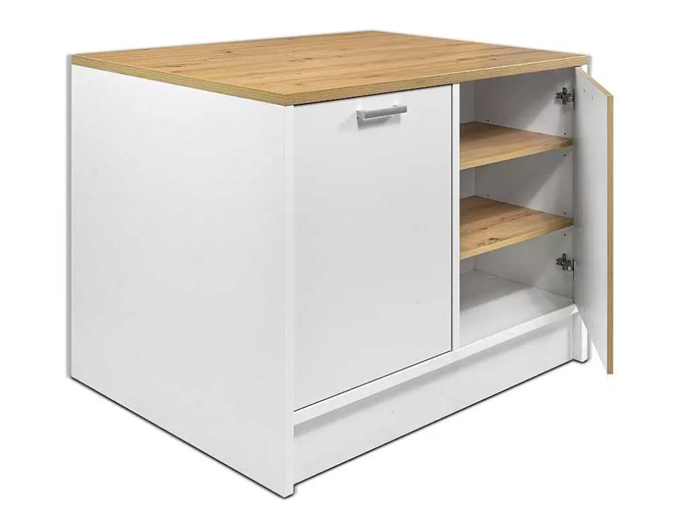 Vente-unique Ilha Central De Cozinha Com 2 Portas, Branco E Natural - Mechila* Ilha De Cozinha