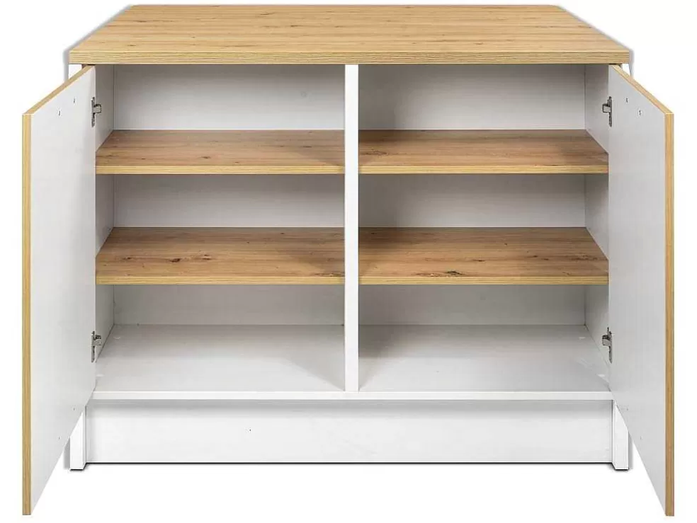 Vente-unique Ilha Central De Cozinha Com 2 Portas, Branco E Natural - Mechila* Ilha De Cozinha