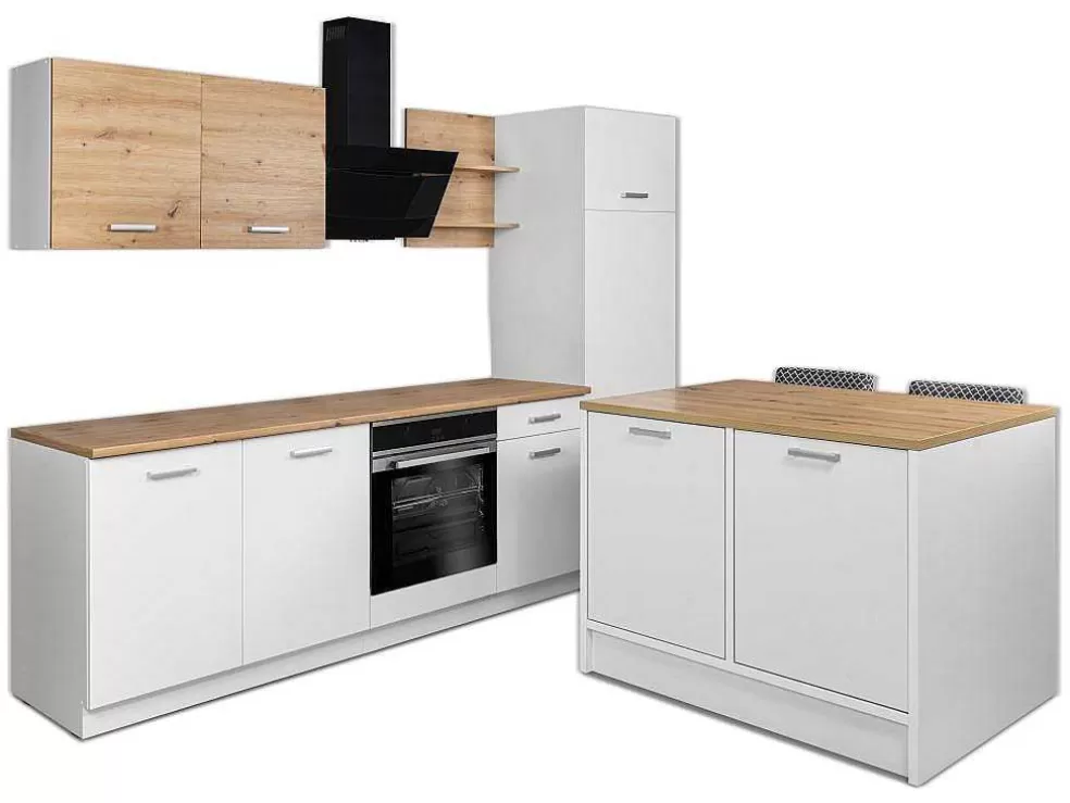 Vente-unique Ilha Central De Cozinha Com 2 Portas, Branco E Natural - Mechila* Ilha De Cozinha