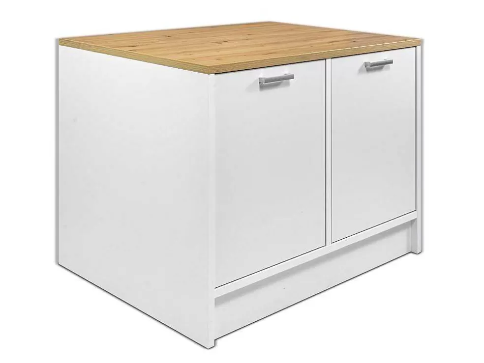 Vente-unique Ilha Central De Cozinha Com 2 Portas, Branco E Natural - Mechila* Ilha De Cozinha