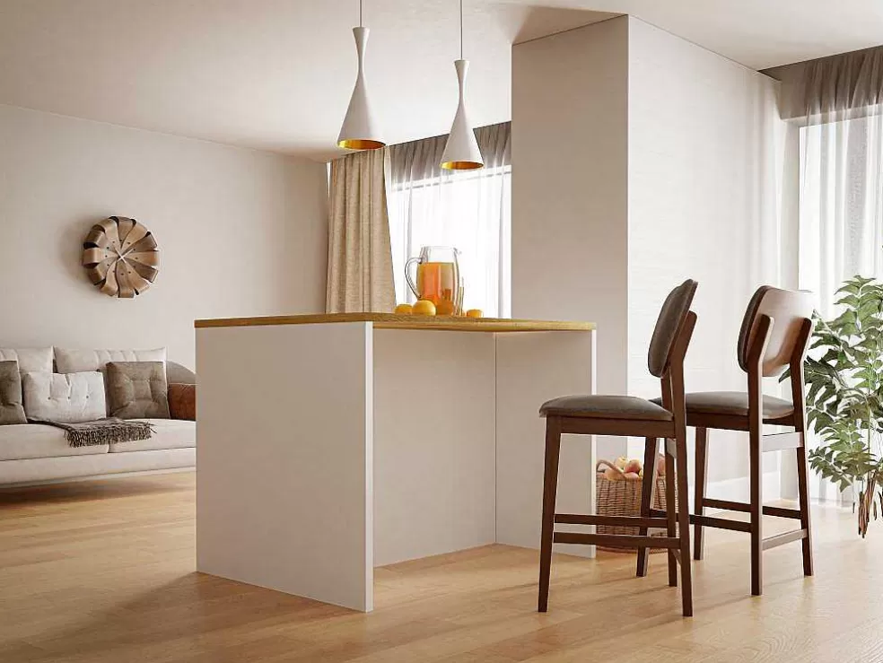 Vente-unique Ilha Central De Cozinha Com 2 Portas, Branco E Natural - Mechila* Ilha De Cozinha