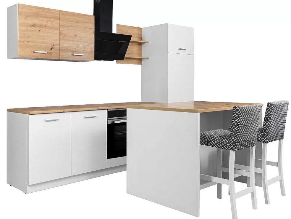 Vente-unique Ilha Central De Cozinha Com 2 Portas, Branco E Natural - Mechila* Ilha De Cozinha