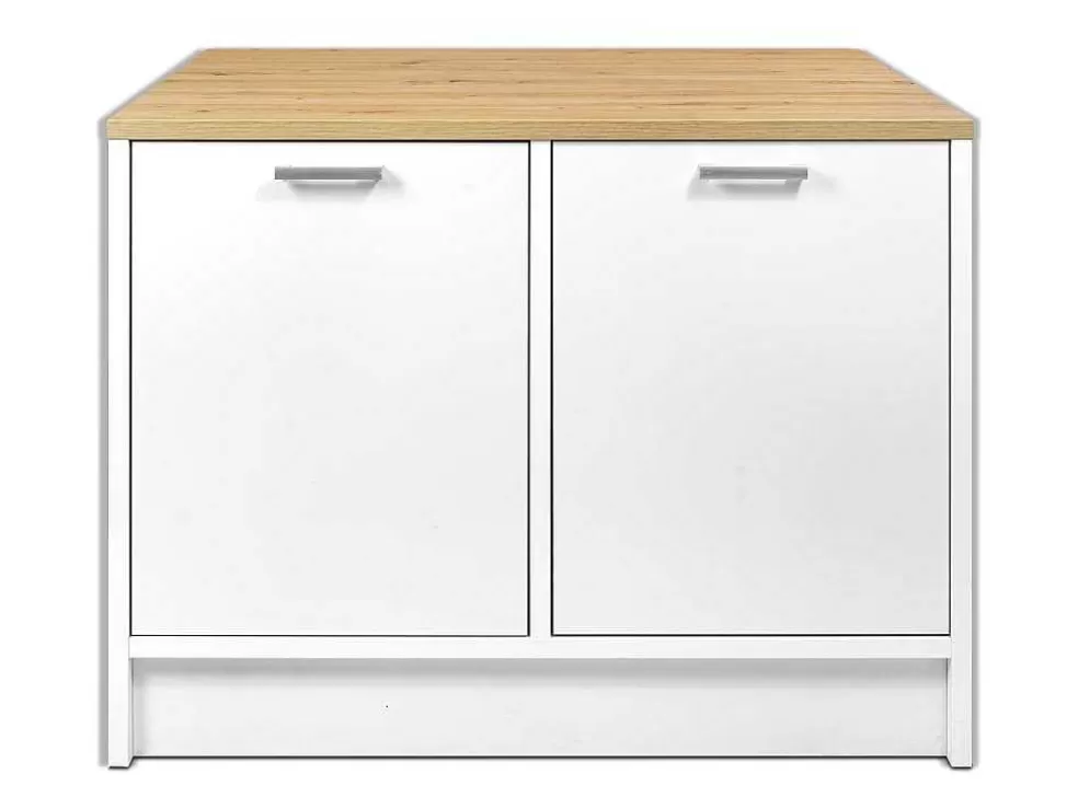 Vente-unique Ilha Central De Cozinha Com 2 Portas, Branco E Natural - Mechila* Ilha De Cozinha