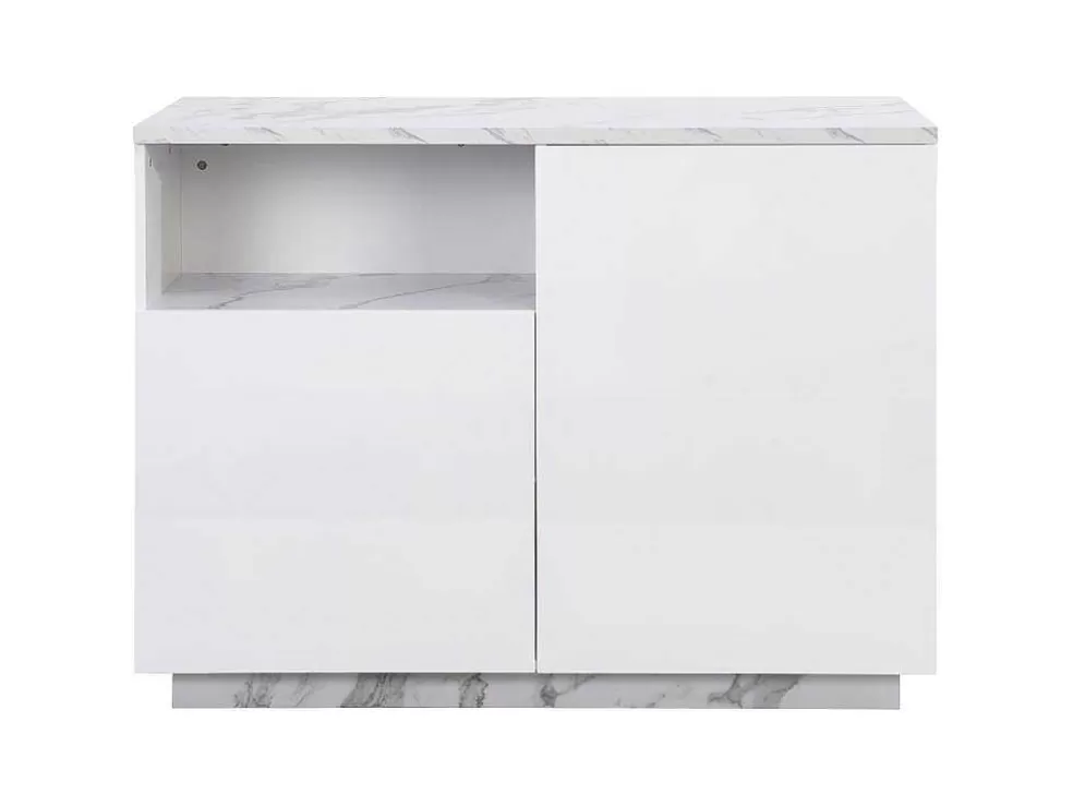 Vente-unique Ilha Central De Cozinha Com 2 Portas E 1 Nicho Em Mdf, Efeito Marmore Branco - Corelina* Ilha De Cozinha