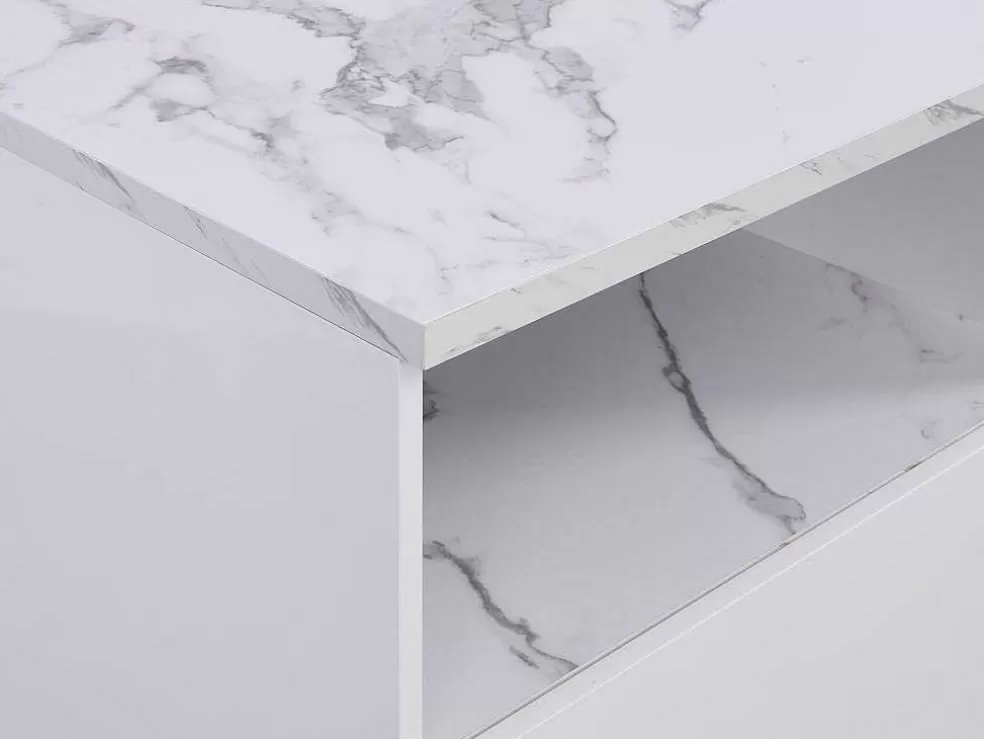 Vente-unique Ilha Central De Cozinha Com 2 Portas E 1 Nicho Em Mdf, Efeito Marmore Branco - Corelina* Ilha De Cozinha