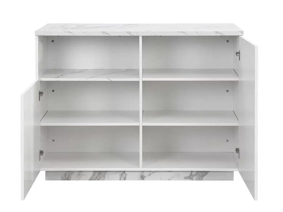 Vente-unique Ilha Central De Cozinha Com 2 Portas E 1 Nicho Em Mdf, Efeito Marmore Branco - Corelina* Ilha De Cozinha