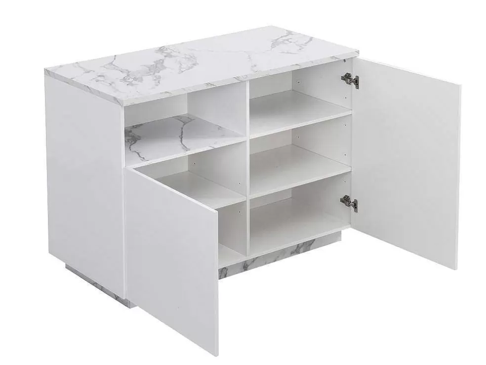 Vente-unique Ilha Central De Cozinha Com 2 Portas E 1 Nicho Em Mdf, Efeito Marmore Branco - Corelina* Ilha De Cozinha