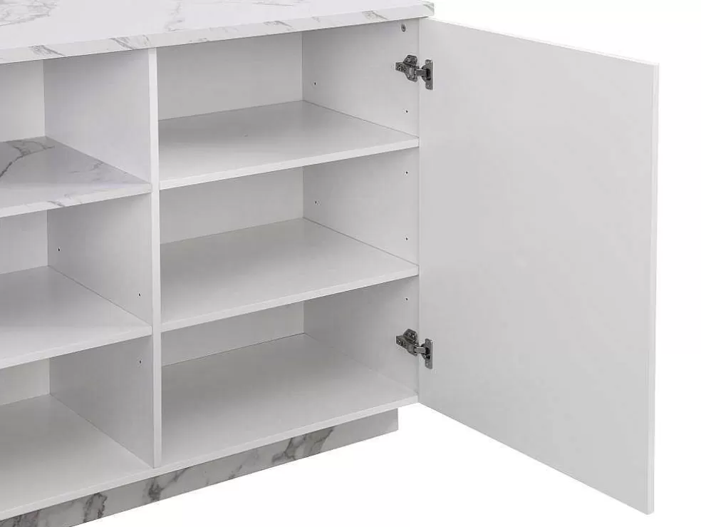 Vente-unique Ilha Central De Cozinha Com 2 Portas E 1 Nicho Em Mdf, Efeito Marmore Branco - Corelina* Ilha De Cozinha