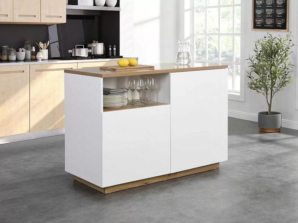 Vente-unique Ilha Central De Cozinha Com 2 Portas E 1 Nicho Em Mdf, Natural E Branco - Corelina* Ilha De Cozinha