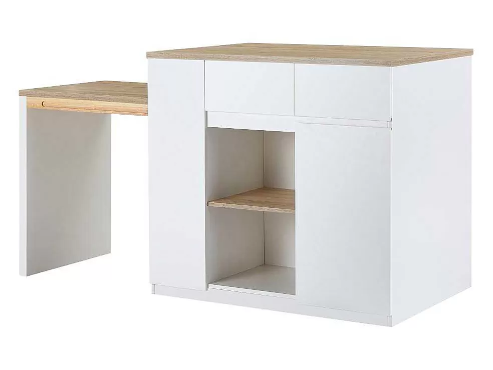 Vente-unique Ilha Central De Cozinha Com Espacos De Arrumação Mdf Branco E Natural - Belaza* Móvel De Cozinha