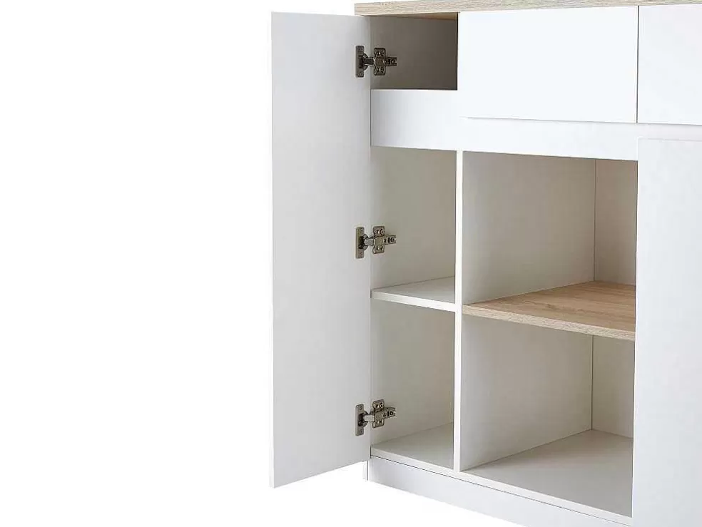 Vente-unique Ilha Central De Cozinha Com Espacos De Arrumação Mdf Branco E Natural - Belaza* Móvel De Cozinha