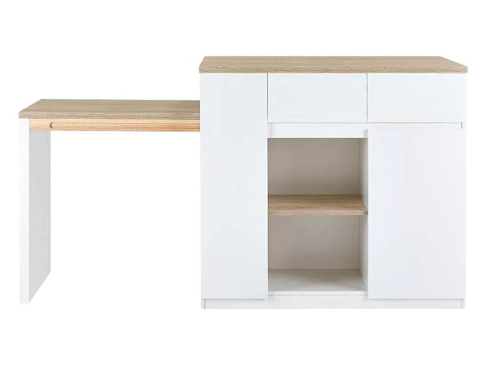 Vente-unique Ilha Central De Cozinha Com Espacos De Arrumação Mdf Branco E Natural - Belaza* Móvel De Cozinha
