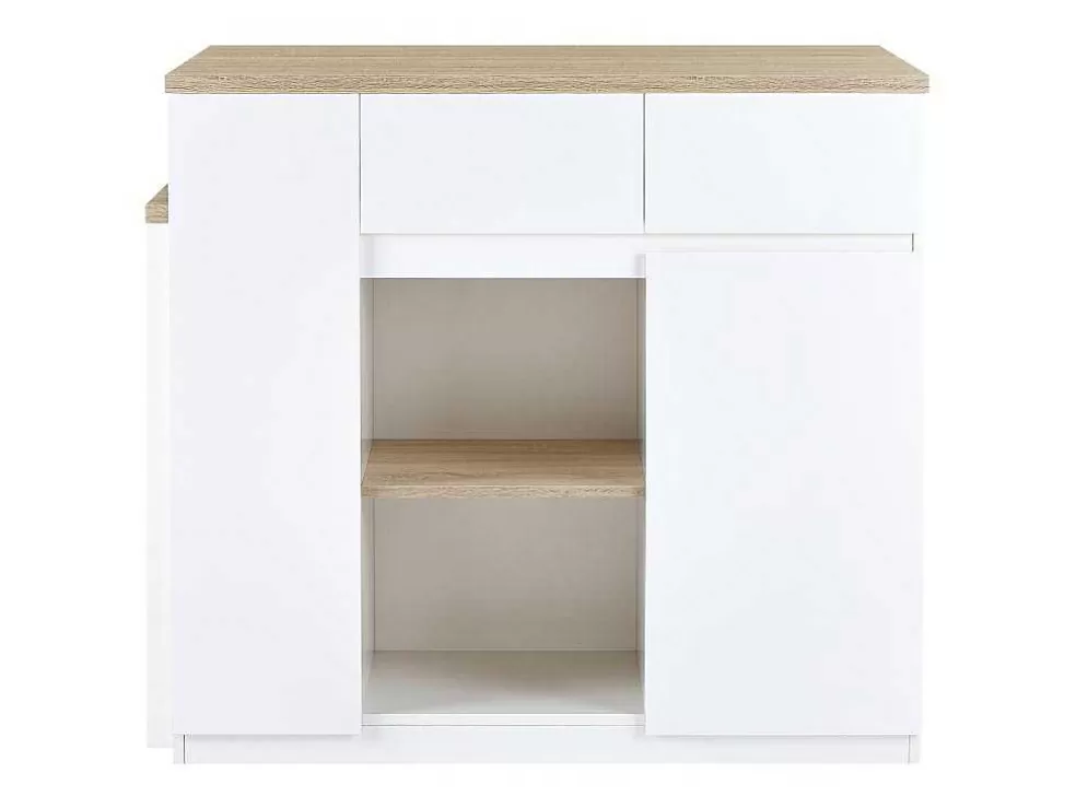 Vente-unique Ilha Central De Cozinha Com Espacos De Arrumação Mdf Branco E Natural - Belaza* Móvel De Cozinha