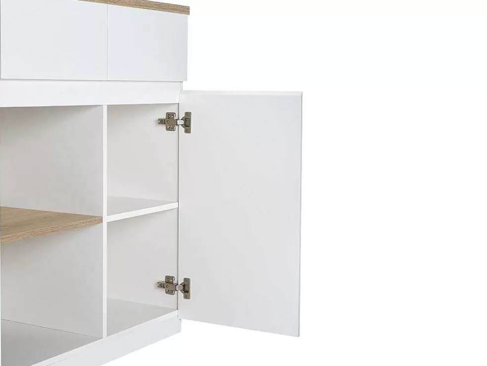 Vente-unique Ilha Central De Cozinha Com Espacos De Arrumação Mdf Branco E Natural - Belaza* Móvel De Cozinha