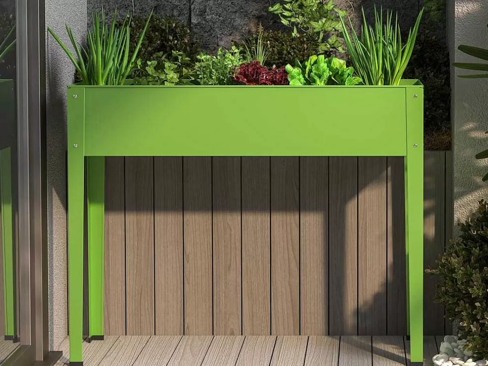 Vente-unique Jardineira Com Pernas Em Aco Verde C100 X L30 X A80 Cm - Ygos* Floreira