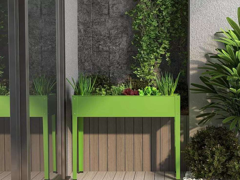 Vente-unique Jardineira Com Pernas Em Aco Verde C100 X L30 X A80 Cm - Ygos* Floreira