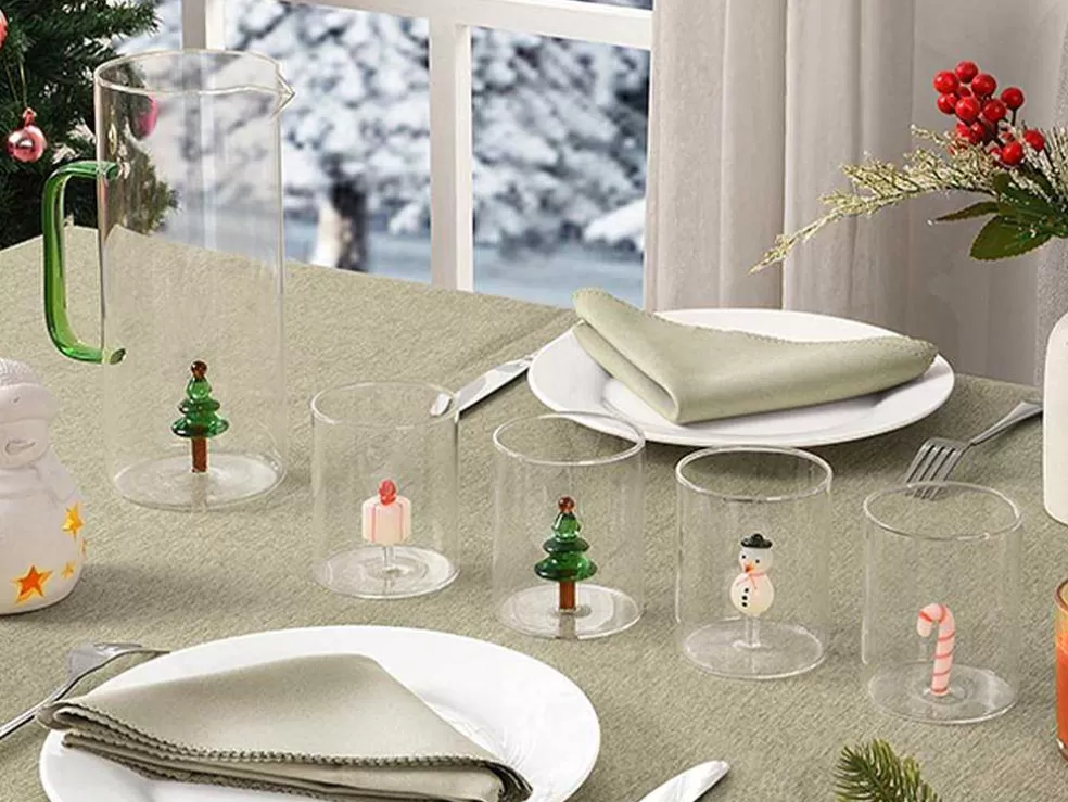OZAIA Jarro Com Arvore De Natal Em Vidro Transparente E Verde D.14,5 X A.24 - Mannie* Louça E Utensílios De Cozinha