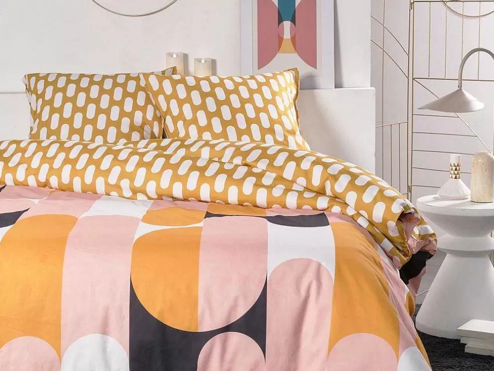 OZAIA Jogo De Cama Geometrico Reversivel, Algodao De 57 Fios/Cm , Capa De Edredão 220X240 Cm + 2 Fronhas 63X63 Cm Multicolor - Arlao* Roupa De Cama