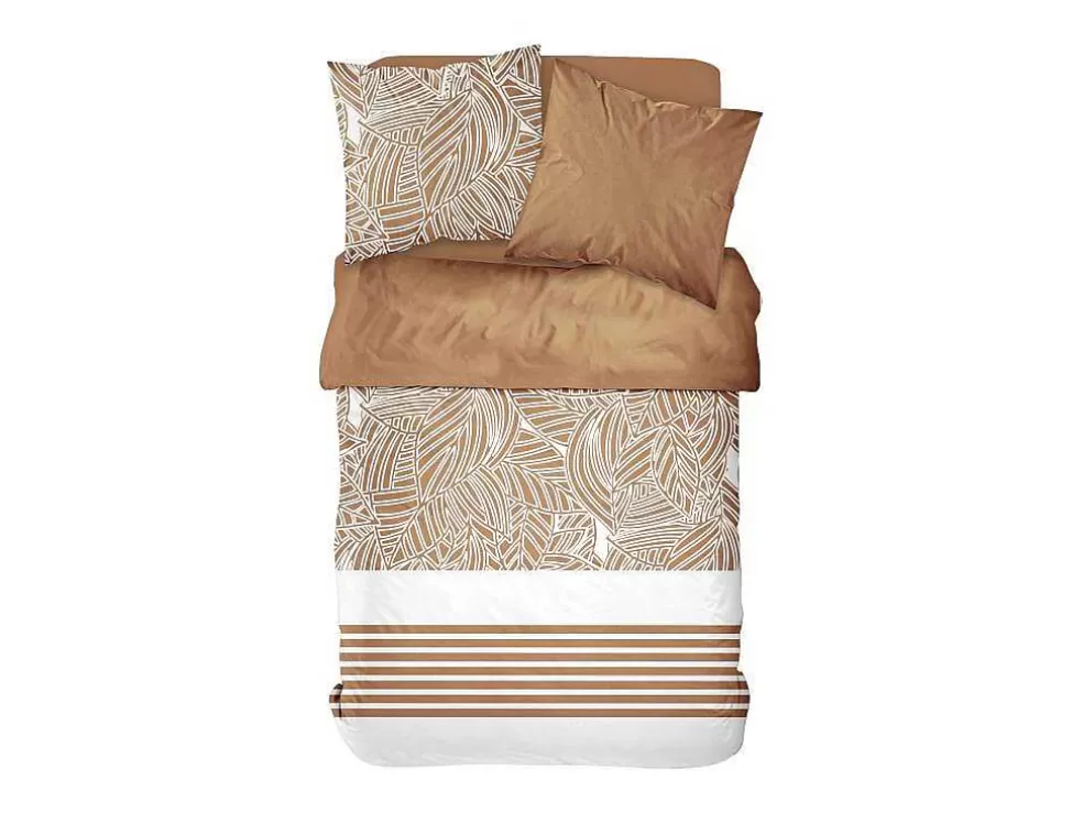 OZAIA Jogo De Cama Motivo Tropical Algodao De 57 Fios/Cm , Capa De Edredão 240X260 Cm + 2 Fronhas 63X63 Cm Castanho E Branco - Nalania* Roupa De Cama