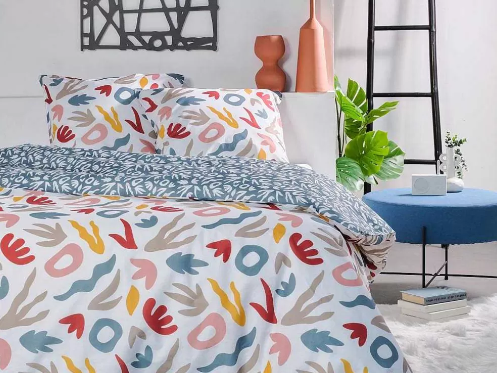 OZAIA Jogo De Cama Reversivel Algodao De 57 Fios/Cm , Capa De Edredão 240X260 Cm + 2 Fronhas 63X63 Cm Multicolor - Sonira* Roupa De Cama