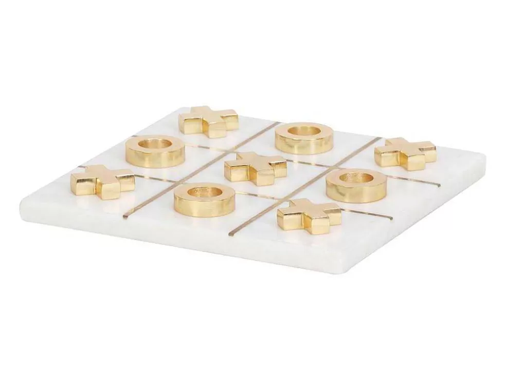 Vente-unique Jogo De Tabuleiro, Jogo Do Galo, Marmore E Latao Dourado E Branco, C20,5 X A2,5 X L20,5 Cm - Tactoe* Jogo De Interior