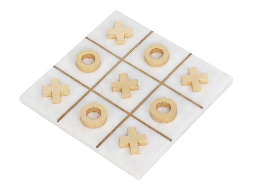 Vente-unique Jogo De Tabuleiro, Jogo Do Galo, Marmore E Latao Dourado E Branco, C20,5 X A2,5 X L20,5 Cm - Tactoe* Jogo De Interior