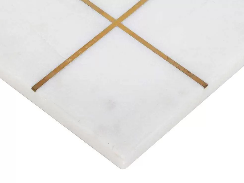 Vente-unique Jogo De Tabuleiro, Jogo Do Galo, Marmore E Latao Dourado E Branco, C20,5 X A2,5 X L20,5 Cm - Tactoe* Jogo De Interior