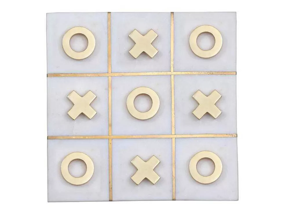Vente-unique Jogo De Tabuleiro, Jogo Do Galo, Marmore E Latao Dourado E Branco, C20,5 X A2,5 X L20,5 Cm - Tactoe* Jogo De Interior