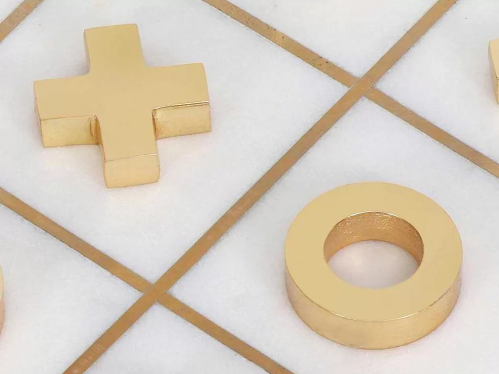 Vente-unique Jogo De Tabuleiro, Jogo Do Galo, Marmore E Latao Dourado E Branco, C20,5 X A2,5 X L20,5 Cm - Tactoe* Jogo De Interior