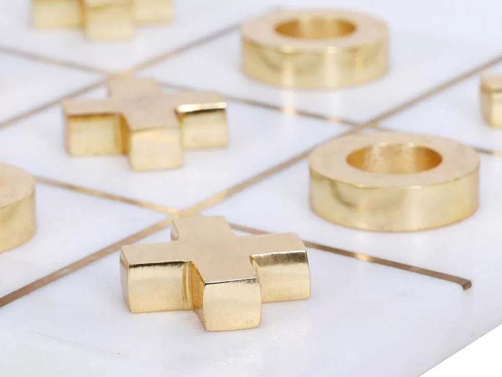 Vente-unique Jogo De Tabuleiro, Jogo Do Galo, Marmore E Latao Dourado E Branco, C20,5 X A2,5 X L20,5 Cm - Tactoe* Jogo De Interior