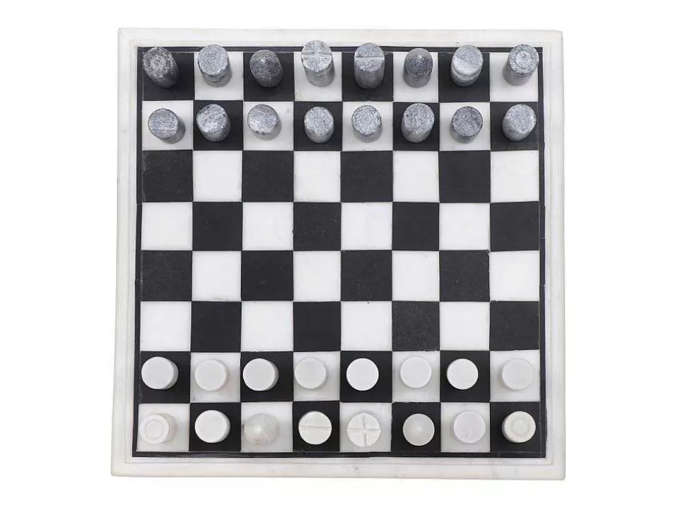 Vente-unique Jogo De Tabuleiro, Tabuleiro De Xadrez, Marmore Preto E Branco C30,5 X A2,54 X L30,5 Cm - Chessy* Jogo De Interior