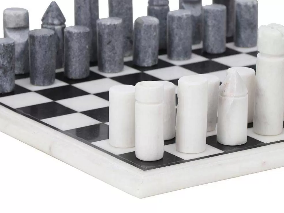 Vente-unique Jogo De Tabuleiro, Tabuleiro De Xadrez, Marmore Preto E Branco C30,5 X A2,54 X L30,5 Cm - Chessy* Jogo De Interior