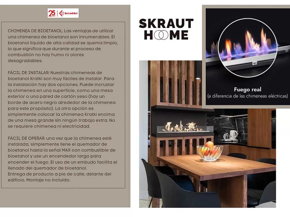 Skraut Home Lareira Bioetanol, 50 Cm, Queimador Bioetanol, Aco Inoxidavel, Modelo Kratki* Promoções Sala